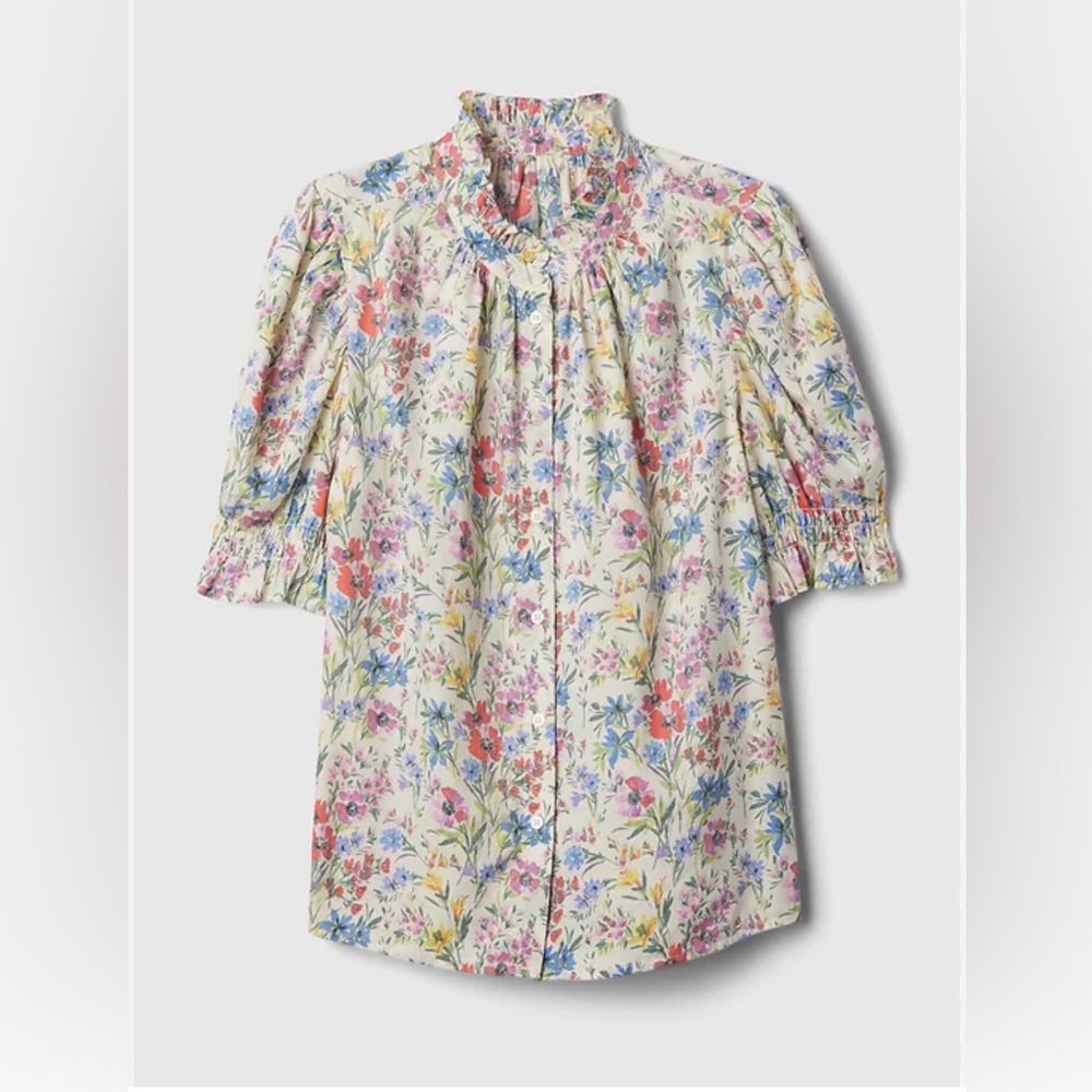 GAP Multi-Color Floral Puff Sleeve Blouse size S